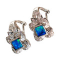 * A FLOWER GLAMOUR 14KT WHITE GOLD & DIAMOND AUSTRALIAN OPAL EARRINGS * A FLOWER GLAMOUR 14KT WHITE GOLD & DIAMOND AUSTRALIAN OPAL EARRINGS