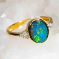 * RASBERRY BERET 14KT YELLOW GOLD & DIAMOND AUSTRALIAN OPAL RING