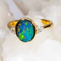 * RASBERRY BERET 14KT YELLOW GOLD & DIAMOND AUSTRALIAN OPAL RING