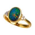* RASBERRY BERET 14KT YELLOW GOLD & DIAMOND AUSTRALIAN OPAL RING