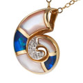 *1 A SEASHELL BLUE 14KT YELLOW GOLD & DIAMOND AUSTRALIAN OPAL NECKLACE