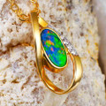 * HYPNOTIZING TWIST 14KT YELLOW GOLD & DIAMOND AUSTRALIAN OPAL NECKLACE