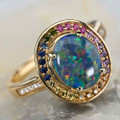 SWEEET MELODY 14KT YELLOW GOLD & DIAMOND AUSTRALIAN OPAL RING