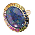 RAINBOW TASTE 14KT YELLOW GOLD & DIAMOND AUSTRALIAN OPAL RING