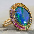 CHERRY ON TOP 14KT YELLOW GOLD & DIAMOND AUSTRALIAN OPAL RING