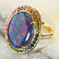 FROSTING 14KT YELLOW GOLD & DIAMOND AUSTRALIAN OPAL RING