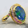 CAROUSEL CANE 14KT YELLOW GOLD & DIAMOND AUSTRALIAN OPAL RING