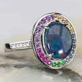 GLITTER GOLD 14KT WHITE GOLD & DIAMOND AUSTRALIAN OPAL RING