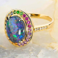 * 1 VISIONARY 14KT YELLOW GOLD & DIAMOND AUSTRALIAN OPAL RING