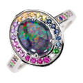 RAINBOW PARADE STERLING SILVER AUSTRALIAN OPAL RING RAINBOW PARADE STERLING SILVER AUSTRALIAN OPAL RING