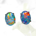 *   A COLOR CONSCIOUS STERLING SILVER AUSTRALIAN OPAL EARRINGS