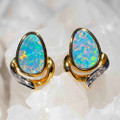 ABSTRACT ABLAZE 14KT ROSE GOLD & DIAMOND AUSTRALIAN OPAL EARRINGS
