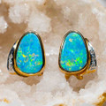 * 1PIGMENT SPLASH 14KT GOLD & DIAMOND AUSTRALIAN OPAL EARRINGS