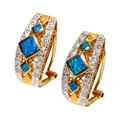 * A MOONLIT GEM 14KT GOLD & DIAMOND AUSTRALIAN OPAL EARRINGS