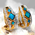 * A MOONLIT GEM 14KT GOLD & DIAMOND AUSTRALIAN OPAL EARRINGS