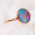 * A SPARKLING OASIS 14KT ROSE GOLD & DIAMOND AUSTRALIAN OPAL RING
