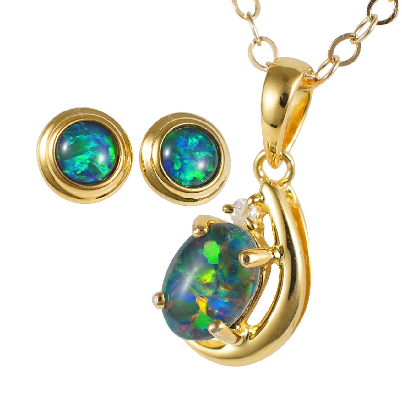 Sterling Silver Blue Inlay Opal Necklace and Earrings Set - Butterfly -  Sunshine Jewelers