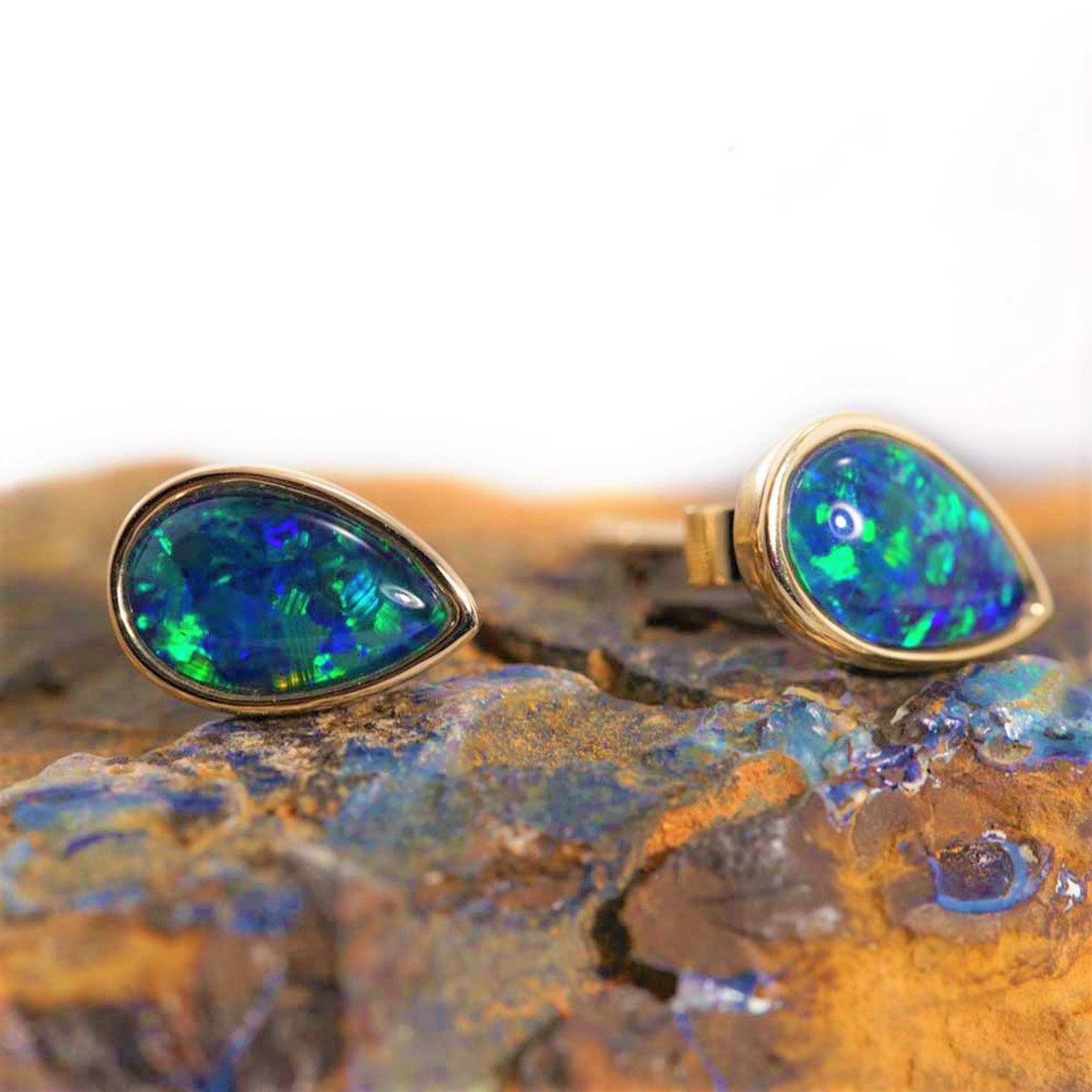 Black opal gold earrings ref 11597