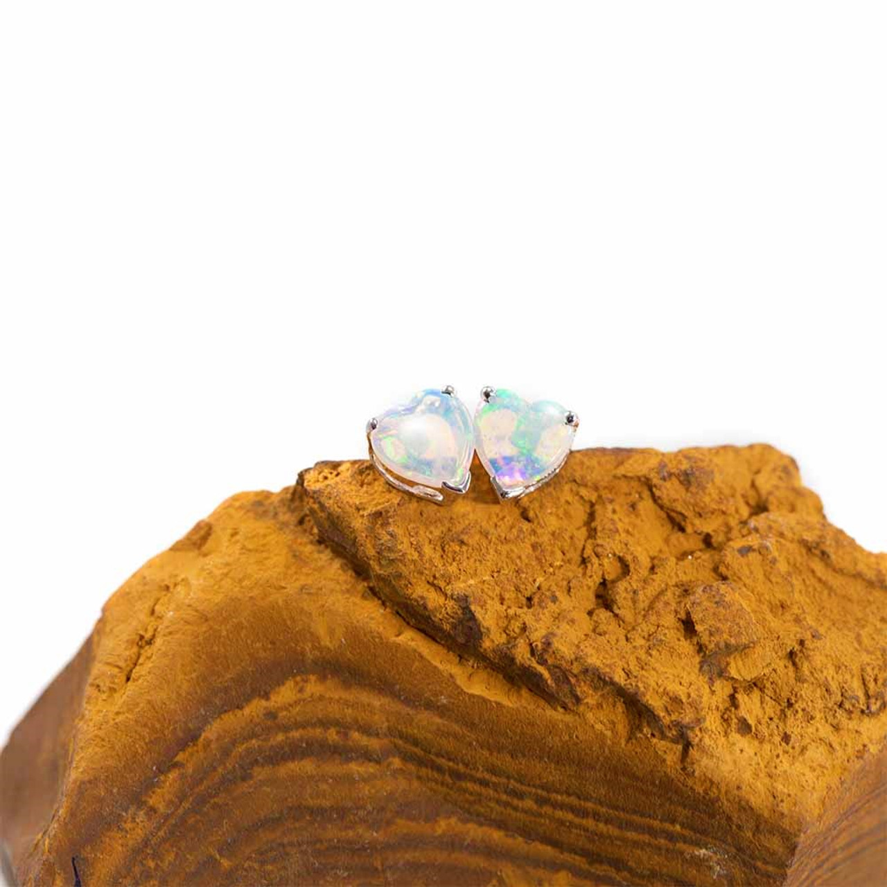 Opal Inlay Stud Earrings - 1/2 = 12.4 mm - Sterling Silver - Natural  Australian Opal Chips In Epoxy Resin