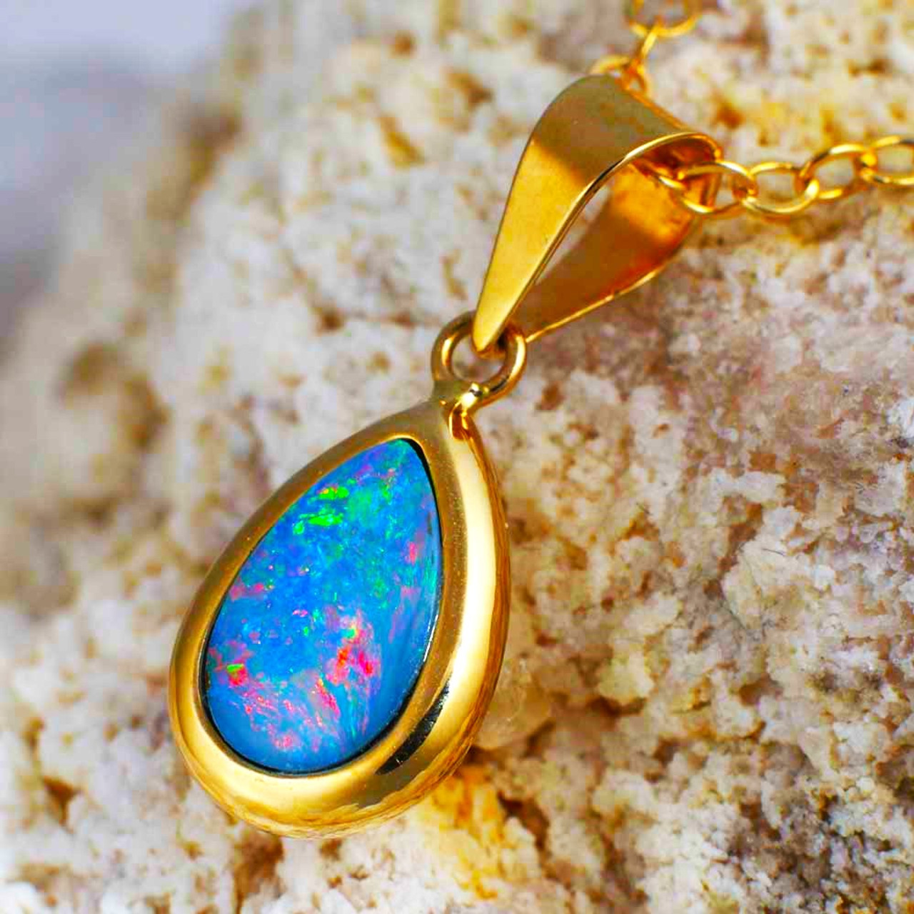 Vintage Blue Topaz Opal Gold Pendant Necklace – Boylerpf