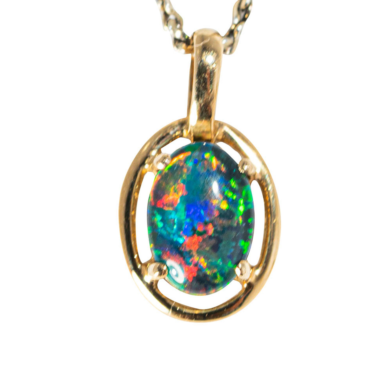 ENCAPSULATED SPECTRUM 14KT YELLOW GOLD AUSTRALIAN OPAL NECKLACE