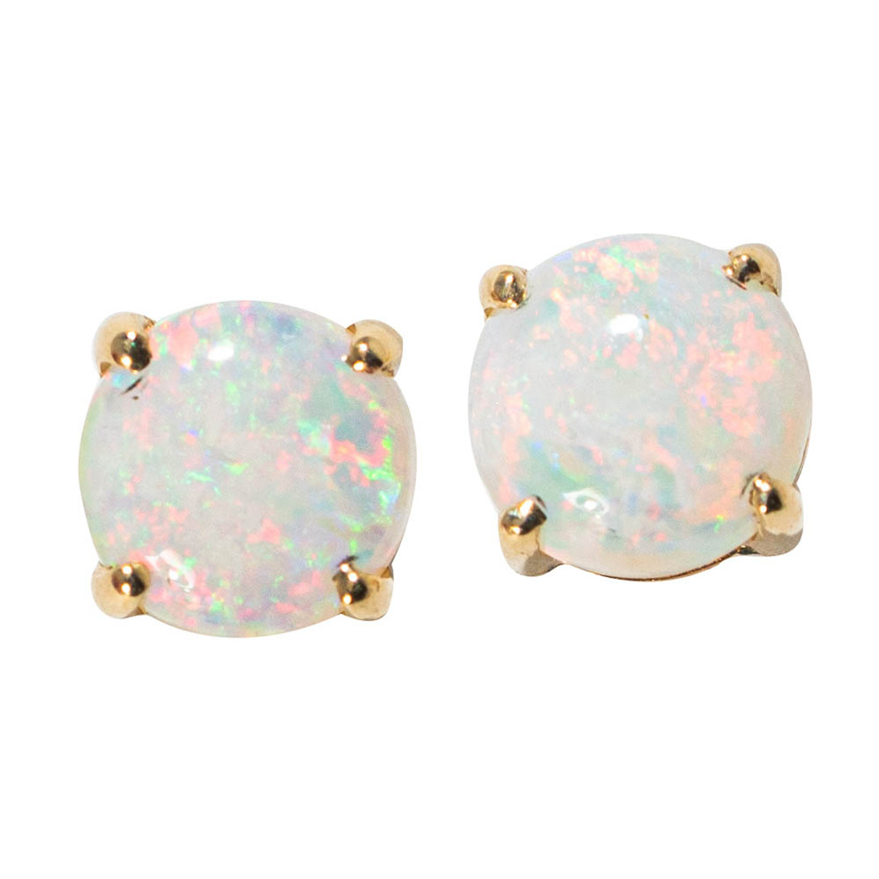 * A BRIGHTEST HEAVEN 14KT YELLOW GOLD NATURAL AUSTRALIAN WHITE OPAL STUD  EARRINGS