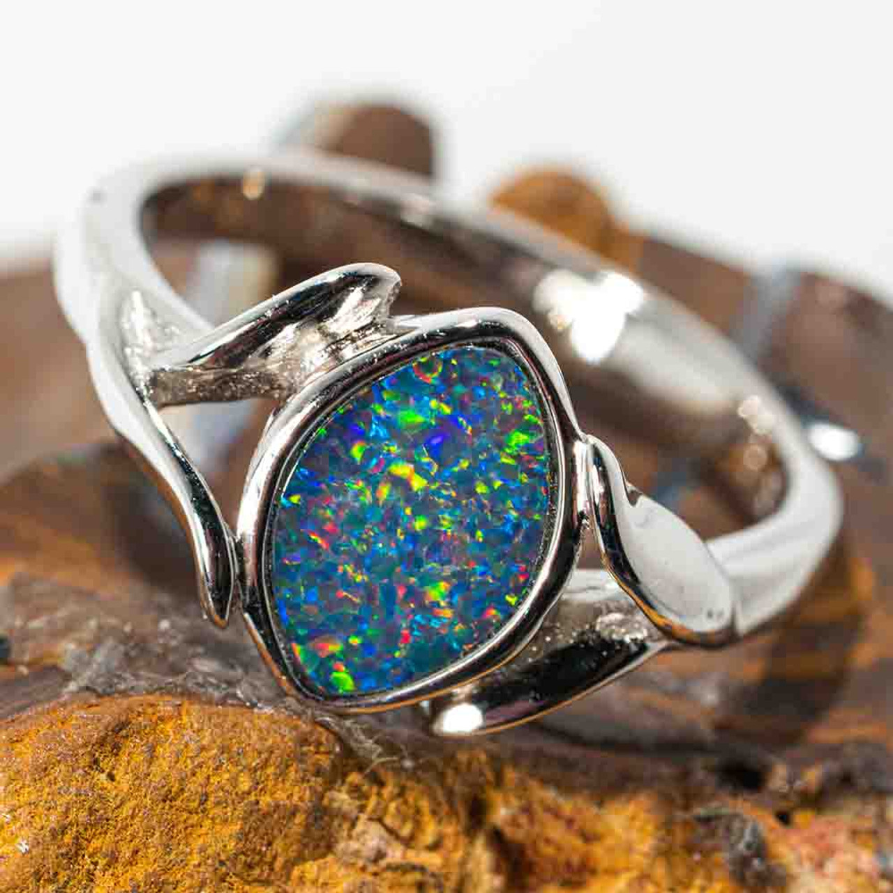 Hexagon white opal ring set gold silver dainty unique opal engagement –  Ohjewel