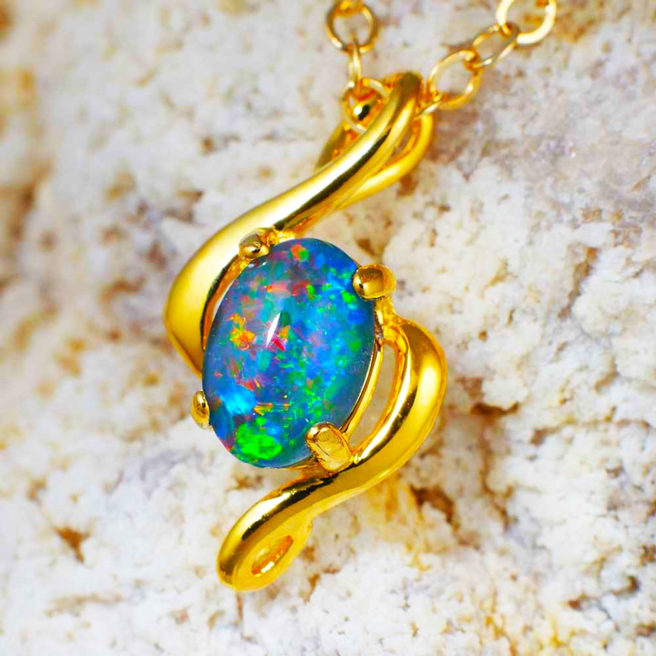 Amunet' Solid Black Opal Necklace in Gold - Black Star Opal