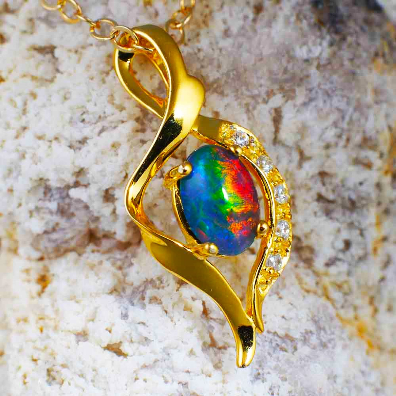 CANDY ILLUSIONS 18KT YELLOW GOLD PLATED AUSTRALIAN OPAL NECKLACE