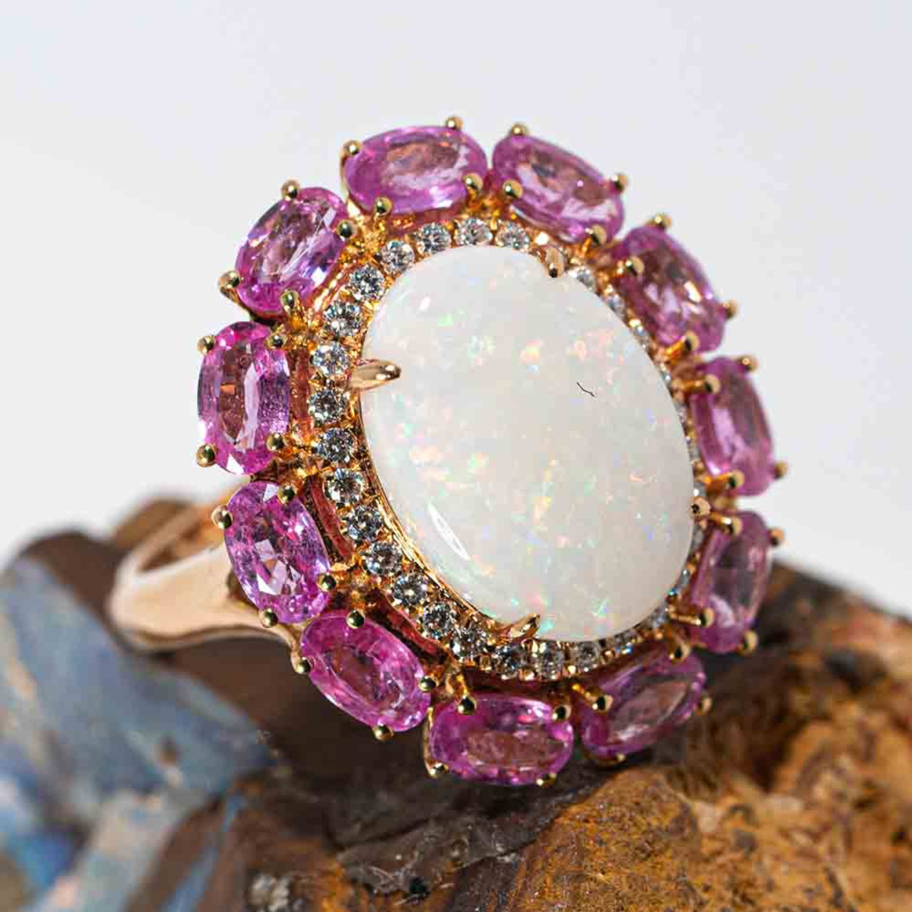 Pink Dreams 14kt Gold Diamond & Pink Sapphire Australian Opal Necklace