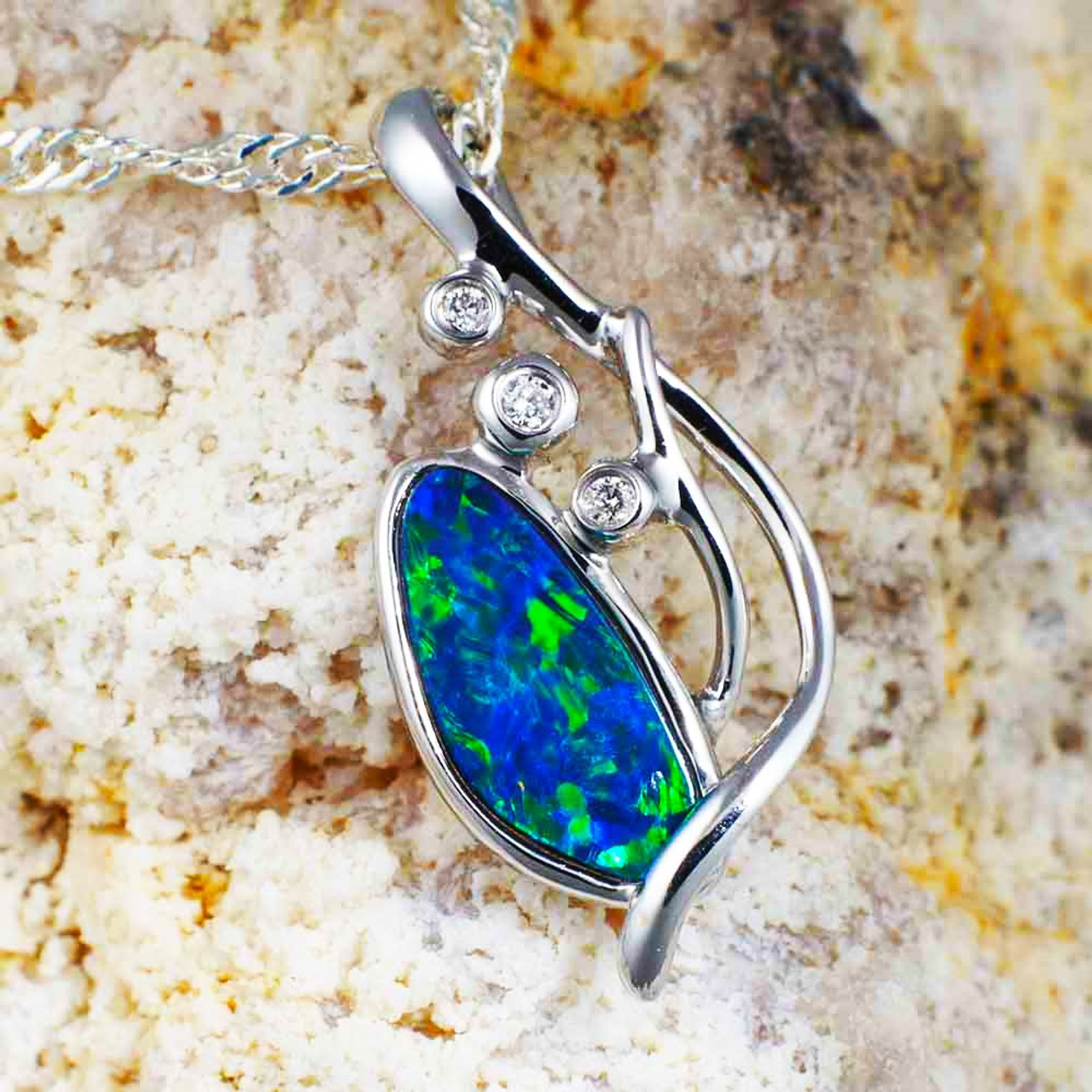 Opal Teardrop Pendant with Diamond Halo | Angara