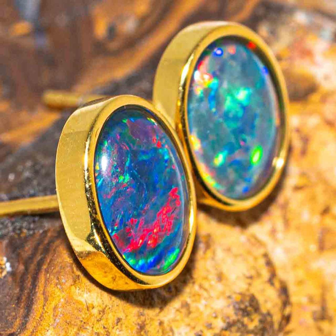 18ct White Gold Black Opal Earrings