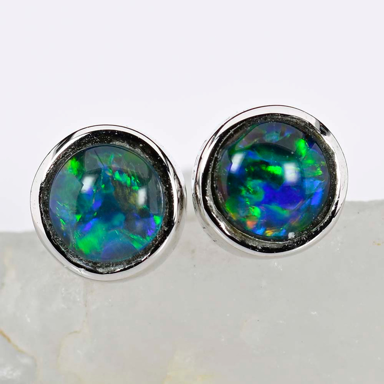 BUBBLEGUM STERLING SILVER AUSTRALIAN BLACK OPAL STUD EARRINGS