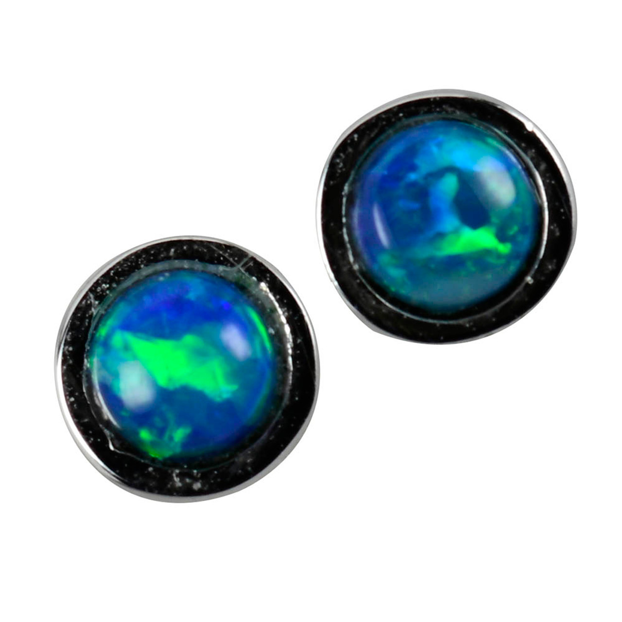 BUBBLEGUM STERLING SILVER AUSTRALIAN BLACK OPAL STUD EARRINGS