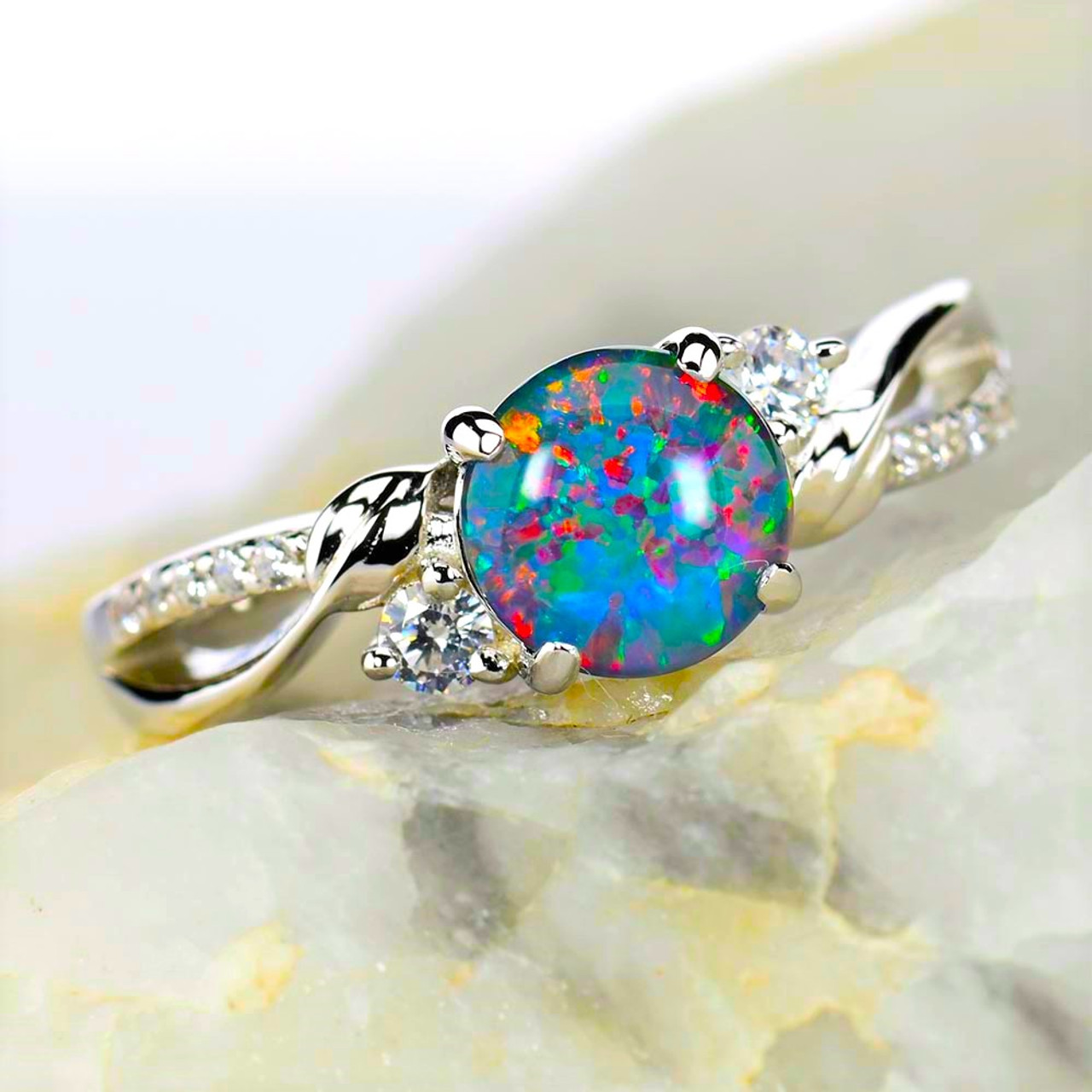 * COOL GIRL STERLING SILVER AUSTRALIAN OPAL RING