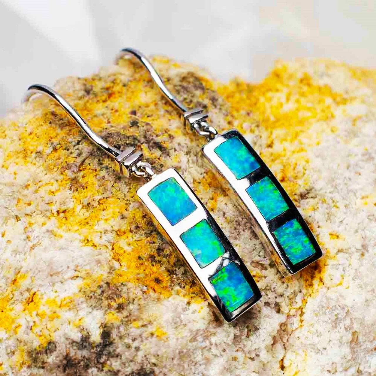 Blue Opal Dangle Earrings from Peru - Blue Mirrors | NOVICA