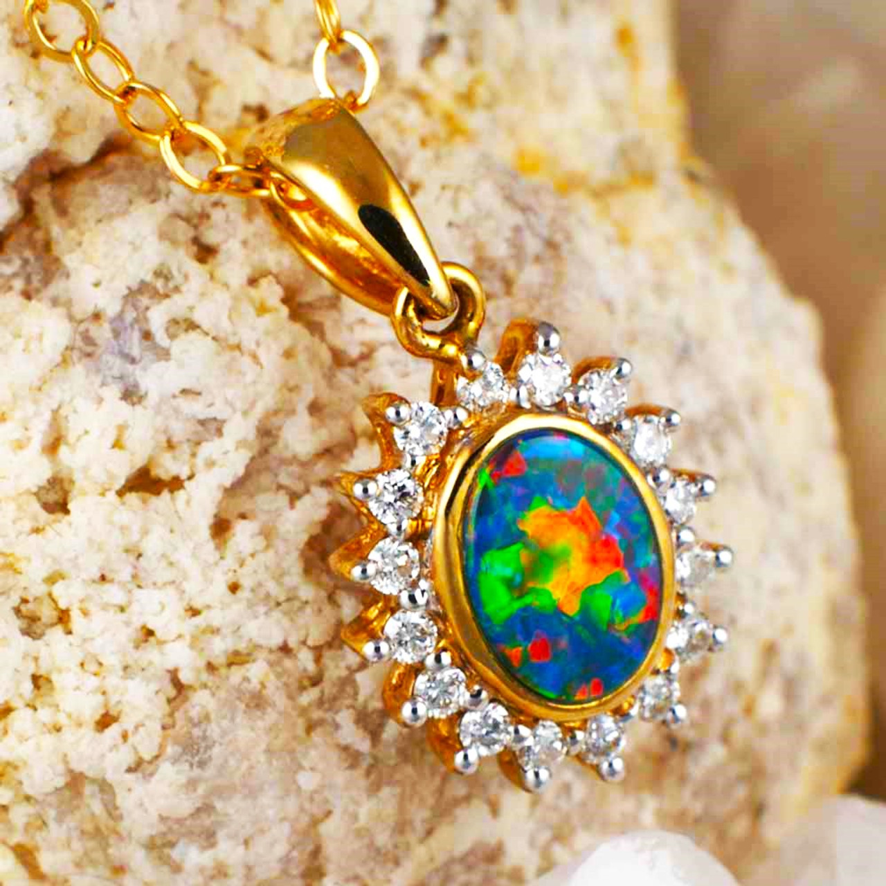 Premium Fire Natural Black Opal Pendant