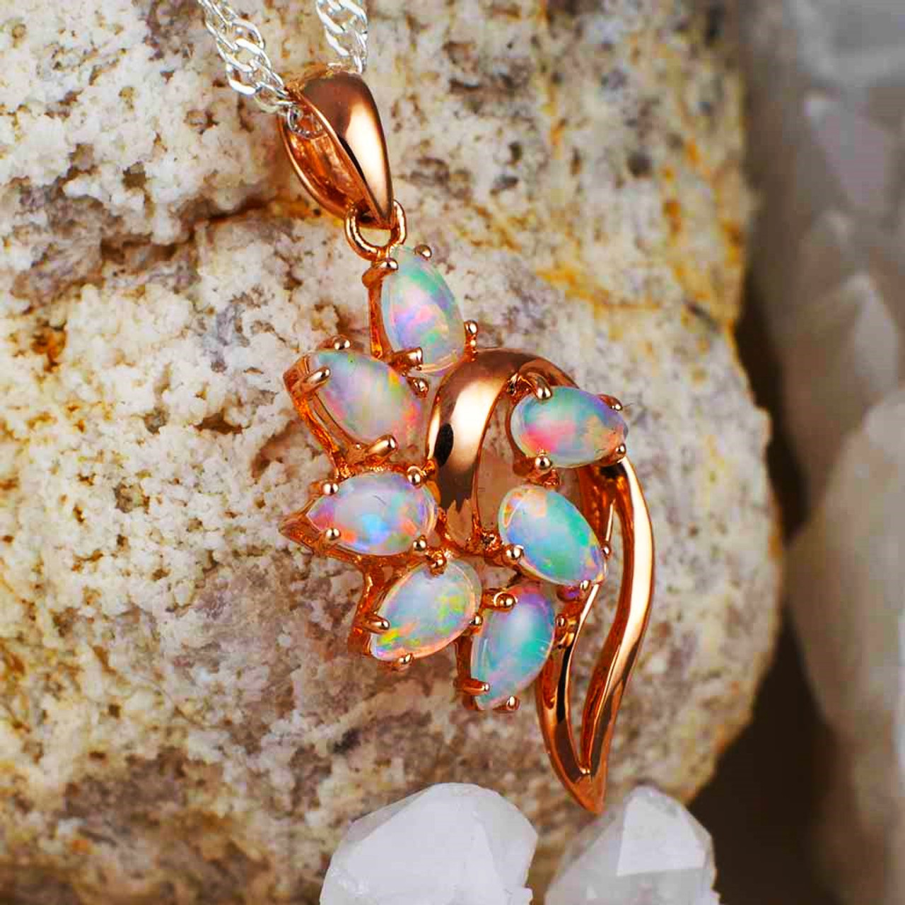 Classic Opal and White Gold Pendant | REEDS Jewelers