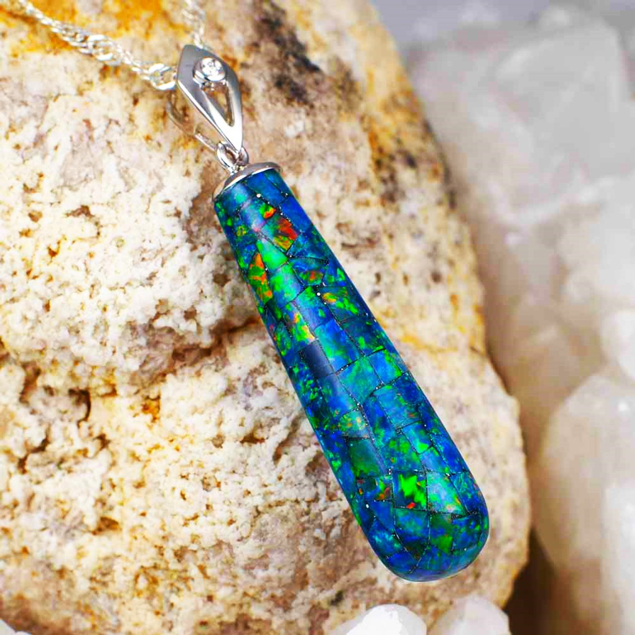 18kt White Gold Black Opal & Diamond Pendant - Exquisite Gold & Silver –  Masterpiece Jewellery Opal & Gems Sydney Australia | Online Shop