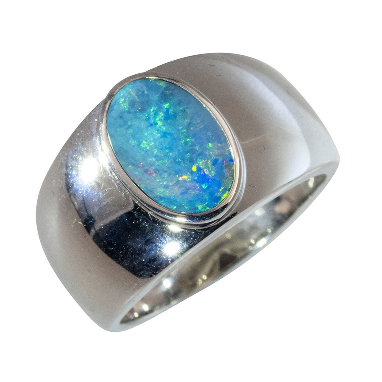 Mens silver shop opal ring