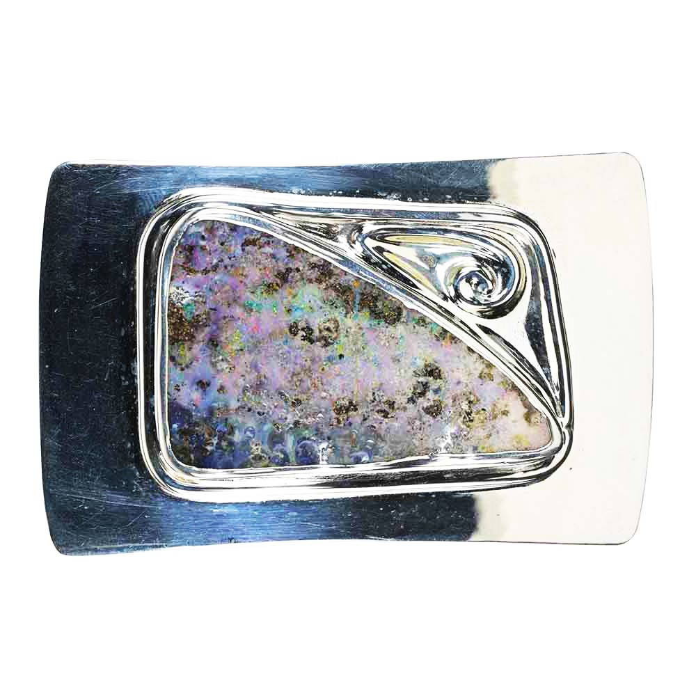 Ancient South: Australian Opal Sterling Silver Belt Buckle display picture 2