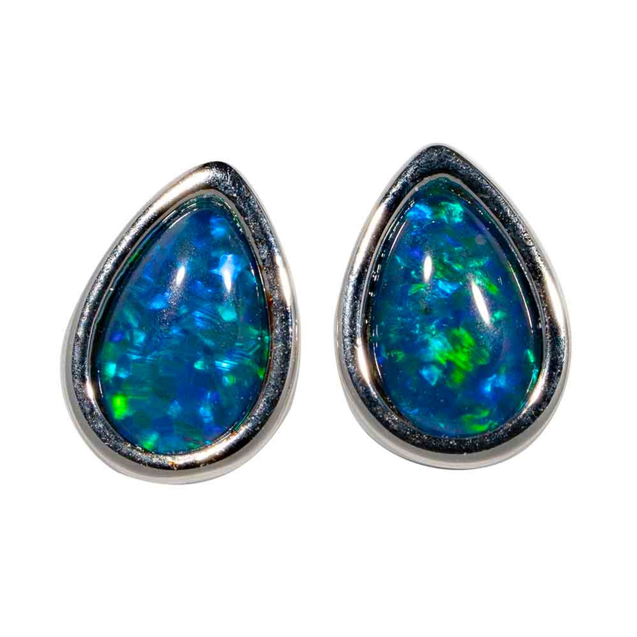 Diya' Australian Opal Silver Earrings - Black Star Opal