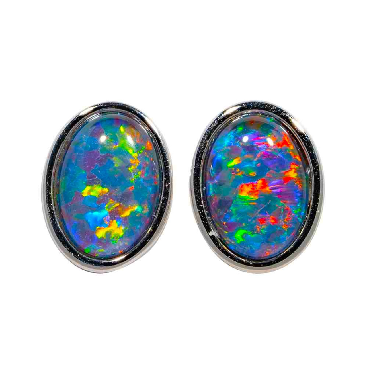 * 1 MIDNIGHT SUN STERLING SILVER AUSTRALIAN OPAL EARRINGS