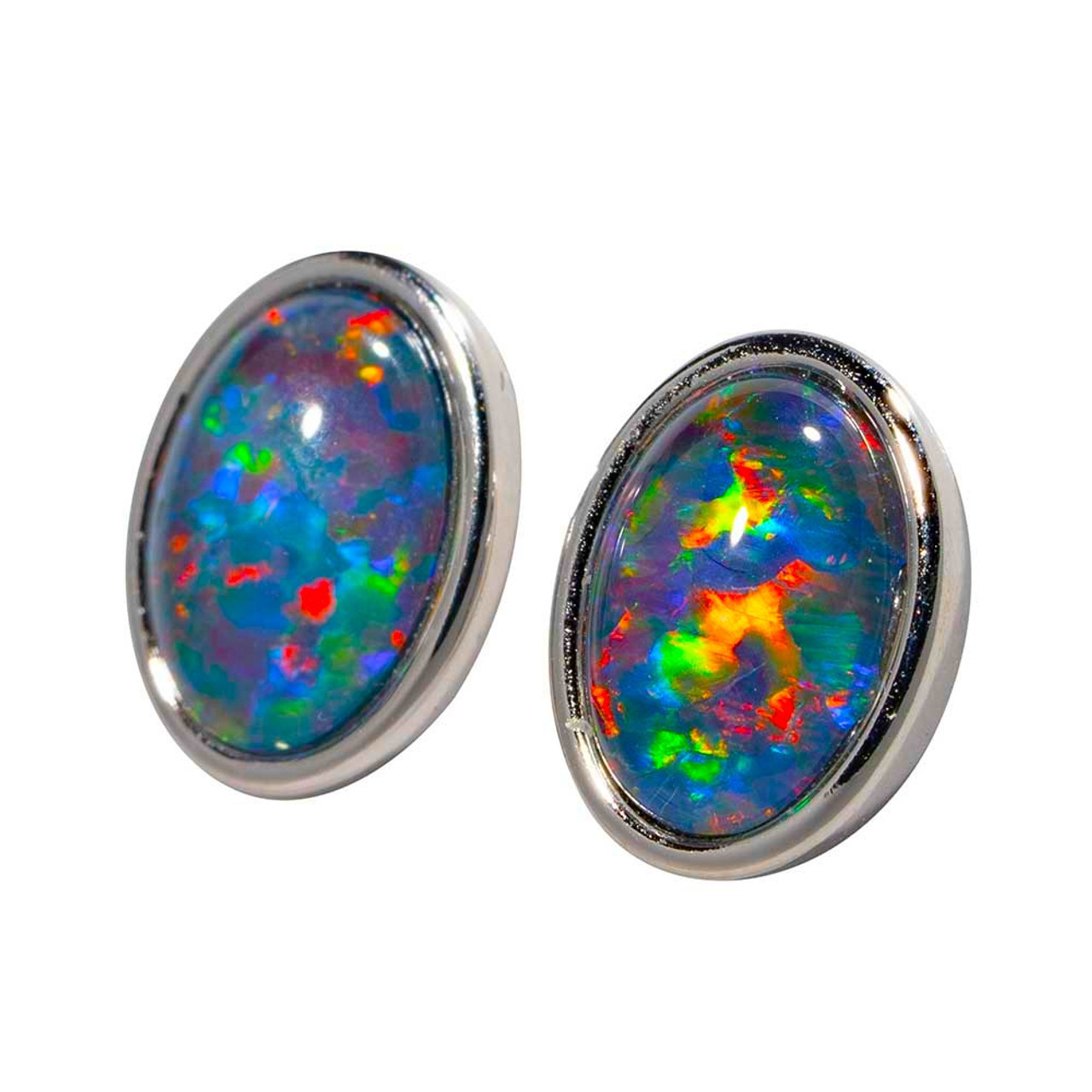 * 1 MIDNIGHT SUN STERLING SILVER AUSTRALIAN OPAL EARRINGS