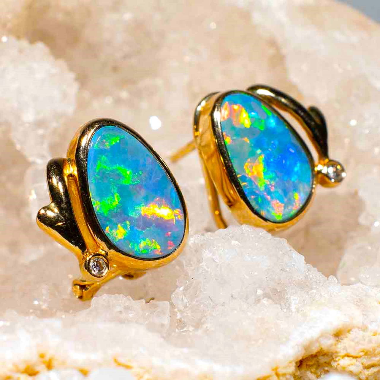 Mid-century Cabochon Black Opal Stud Earrings | Shreve & Co.