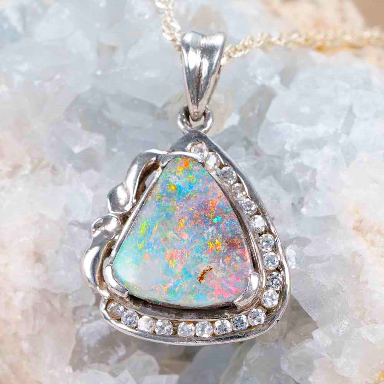 Dazzling Diamond Heart Pendant Silver White Opal Necklace – PeopleMerch