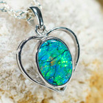 *  HEARTS LOVE 14KT WHITE GOLD AUSTRALIAN OPAL NECKLACE