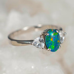   * A SOFT GIRL STERLING SILVER AUSTRALIAN OPAL RING