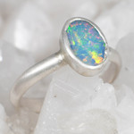 *TREASURED GEM STERLING SILVER AUSTRALIAN BOULDER OPAL RING