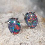 *  A RICH OPAL STERLING SILVER AUSTRALIAN OPAL JEWELRY SET